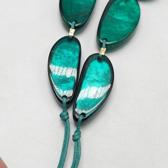 Handcrafted Green Resin Necklace With Adjustable Cord & Gold-Tone Accents - Picture 5 of 6